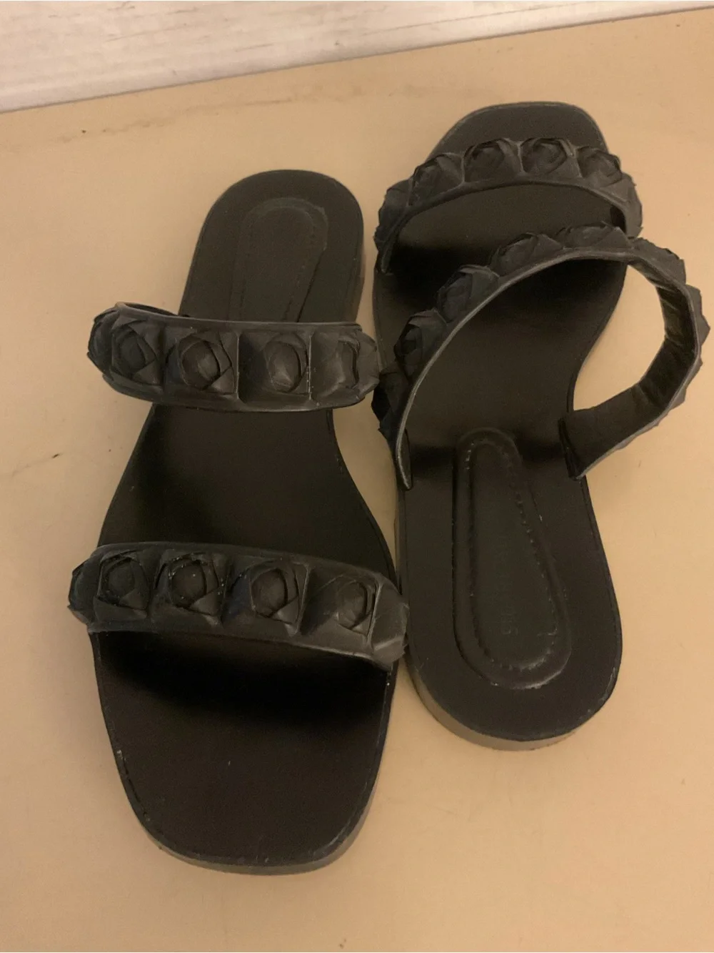 Stuart Weitzman Black rubber  Braided Rosita flat Slide Sandals US 7